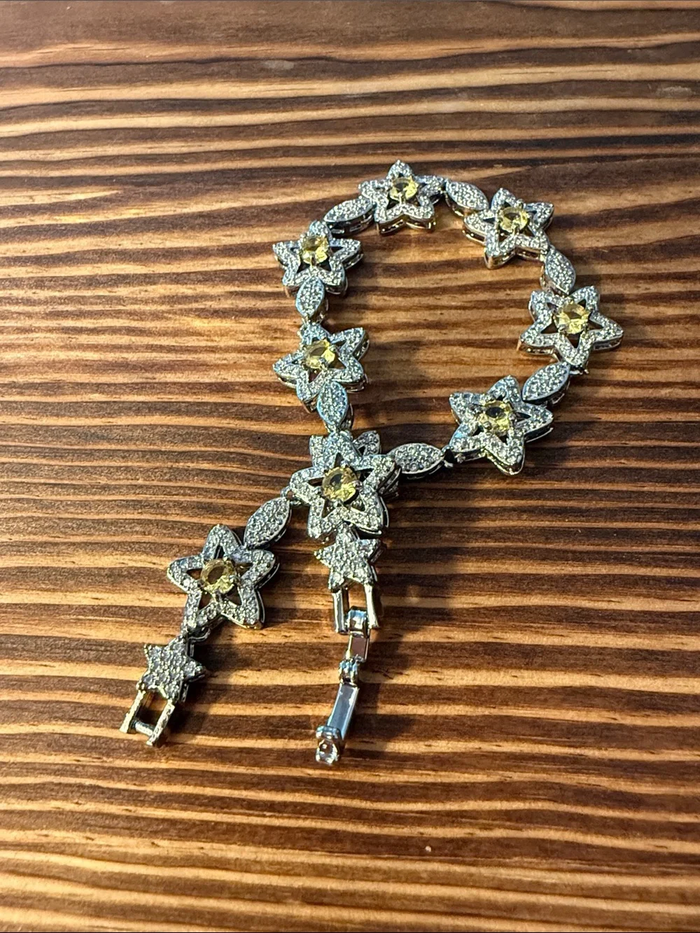 Silver Starflower Bracelet with Yellow Gem Centers Stainless Steel